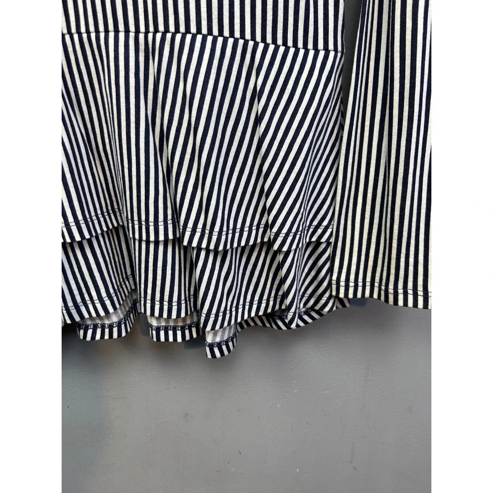 Michael Kors Top Womens Small Blue White Striped Peplum Long Sleeve Crew Neck